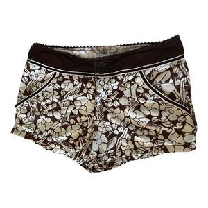 Y2K Brown White Floral Board Short Shorts Hawaiian Pool Beach Size XL Vintage